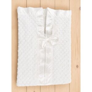 White Knit Baby Bunting Cocoon Sleep Sack Blanket Satin Trim, Pre-owned [A2]